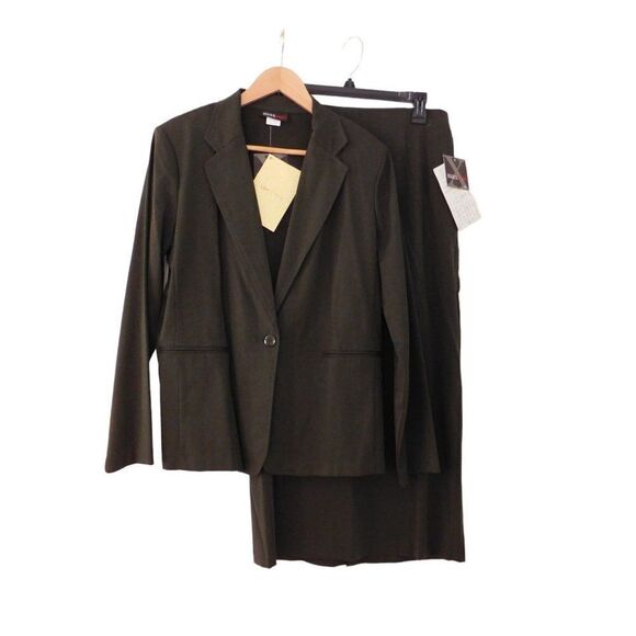 Jackets & Blazers - Vtg‎ Skirt Suit Long Skirt Blazer Olive Green Sz 12 Modern size 6 Y2K Dead Stock